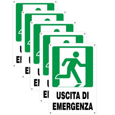 CARTELLO SEGNALETICO USCITA DI EMERGENZA destra TARGA 20X30 TABELLA PVC